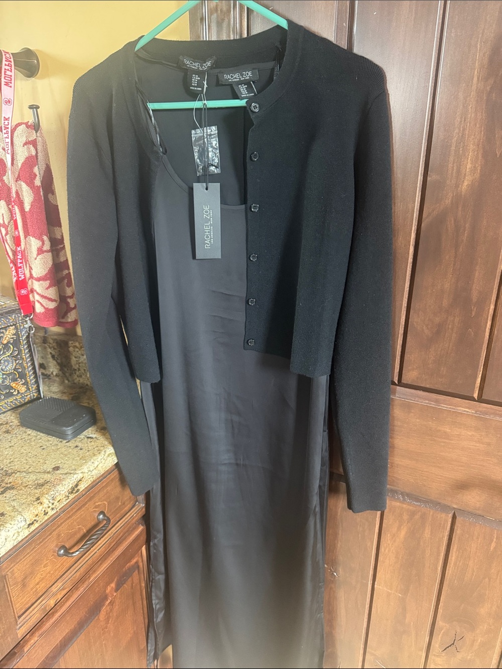 Rachel Zoe Black Long Sleeve Maxi Dress with Cropped Cardigan